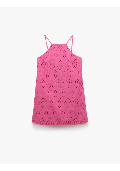 Koton Pamuklu A Kesim Mini Halter Yaka İnce Askılı Fisto Elbise Pembe 5sak80105pw Gül
