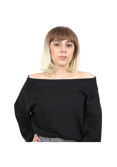 Kısa Küt Perçemli Fiber Sentetik Peruk / Kumral / Platin Ombreli - Uxfo-462182 Renkli