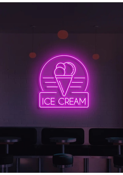 Ice Cream Yazılı Ve Şekilli Neon Tabela Pembe