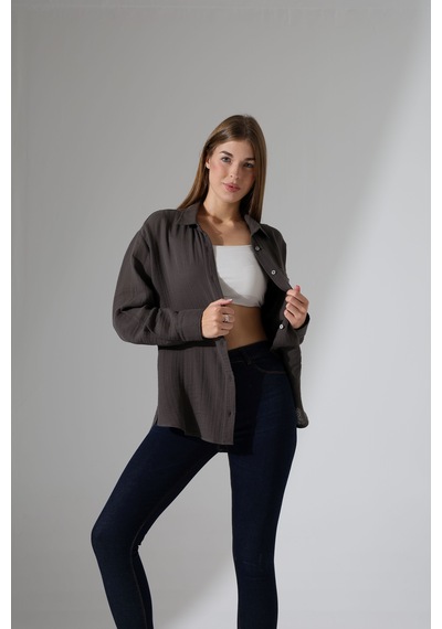 Oversize Basic Müslin Gömlek Antrasit