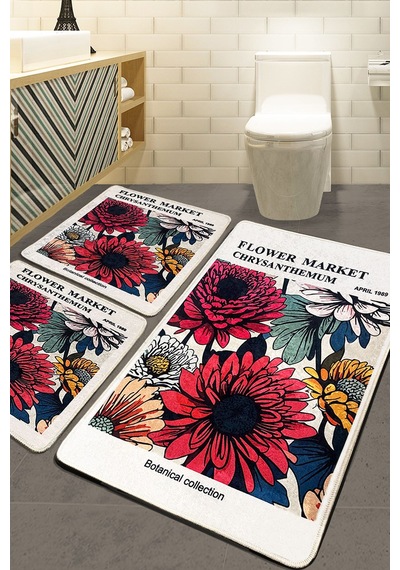 Flower Market 3'lü Set Banyo Paspası Djt Renkli