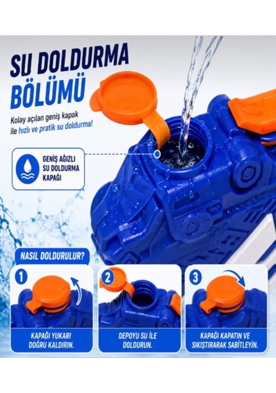 27 Cm Pompalı Büyük Su Tabancası - 600 Ml Su Kapasiteli Geniş Hazneli Yaz Oyuncağı Su