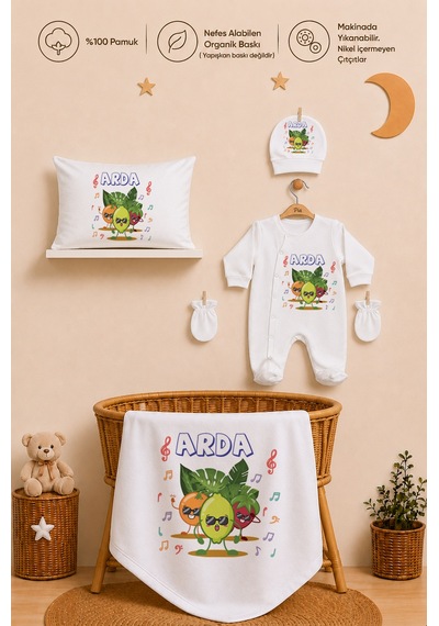 Pia Baby Kişiye Özel İsimli Erkek Bebek Hastane Çıkış Seti 11 Parça %100 Pamuk 2010110x Ekru