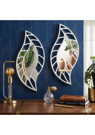 Mey İthalat 2'li Set Kırılmaz Pleksi Dekoratif Duvar Aynası - 20x35 Cm Yaprak Formlu 1. Sınıf Akril Çok Renkli