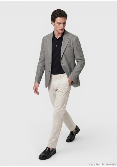 Ramsey Gri Shirt Shoulder Slim Fit %100 Keten Ceket