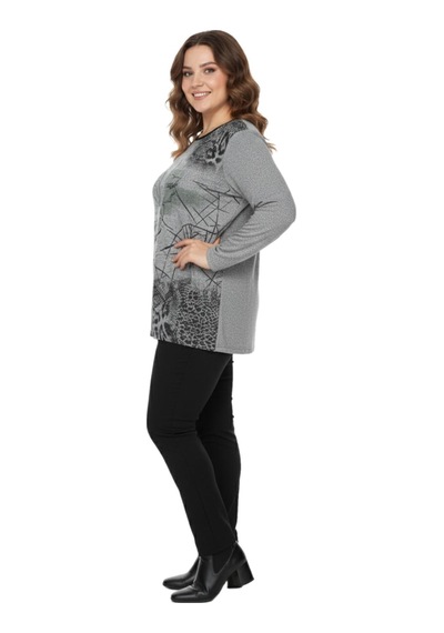 Baglan Kadın Yumoş Taşlı Baskılı Bluz Bgl-st05068 Gri