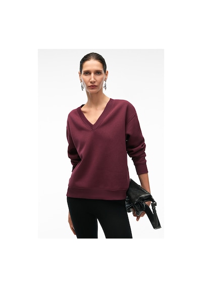 Grimelange ARINEL Kadın V Yaka Regular Fit Bordo Sweatshirt