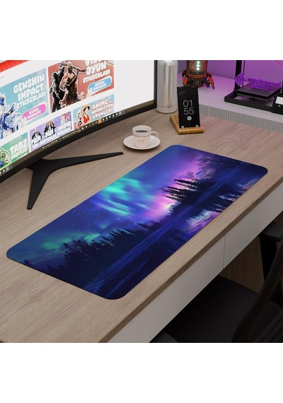 Aurora Kuzey Işıkları Gaming Mouse Pad Kauçuk Kaymaz Taban Mousepad V4, 70x30 Xl