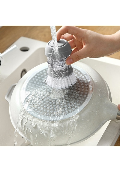 Innoshop Soap Dispenser Kitchen Brush Sıvı Deterjan Hazneli Bulaşık Fırçası ve Stand Gri