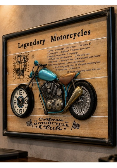 Ev Ofis Hediyesi Dekoratif Motosiklet Duvar Saati 3d Kabartmalı Modern Metal Tablo Saat 60x40 Cm Biblo
