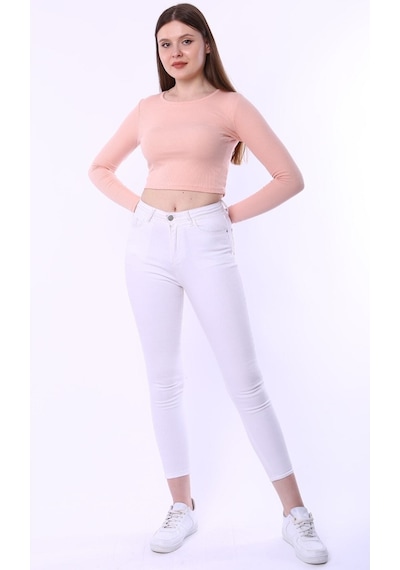 Rooted-kadın Uzun Kol Crop,kaşkorse Fitilli Kumaş % 95 Pamuk %5 Elastan Pembe