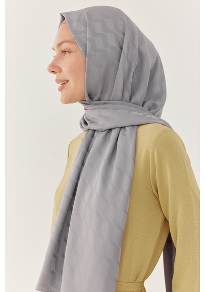 Mirsoy Scarf Dalga Desen İpeksi Jakar Şal - Gri Gri