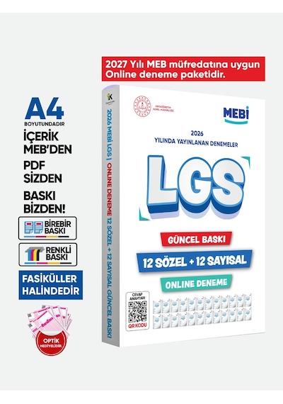 LGS 8.Sınıf MEBi ONLİNE 1.2.3.4.5.6.7.8.9.10.11.12. Deneme Türkiye Geneli Paket PDF BASKI ÜCRETİ