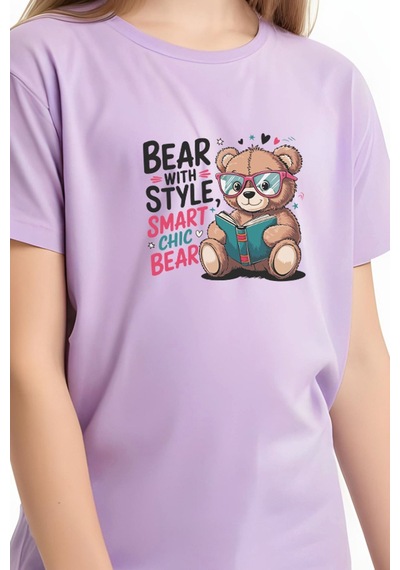 Fyk Kids Kız Çocuk Basic Bear Stayle Baskılı T-shirt Lila