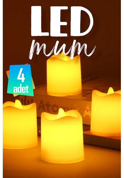 4 Adet Mat Beyaz Mini Led Mum Seti Pilli Dumansız Alevli Ledli Dekoratif Yapay Mum Dekor Işığı Beyaz