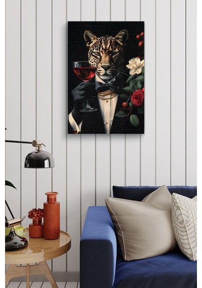 Takım Elbiseli Leopar Yağlı Kanvas Tablo