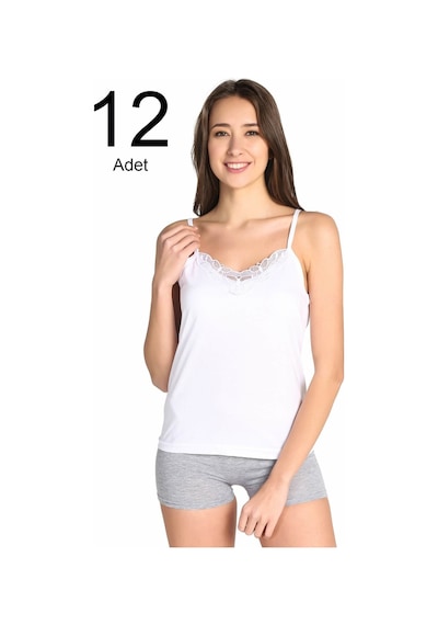 Tutku Kadın Beyaz 12'li Paket İp Askılı Güpürlü Atlet Elf568t0139ccm12 001