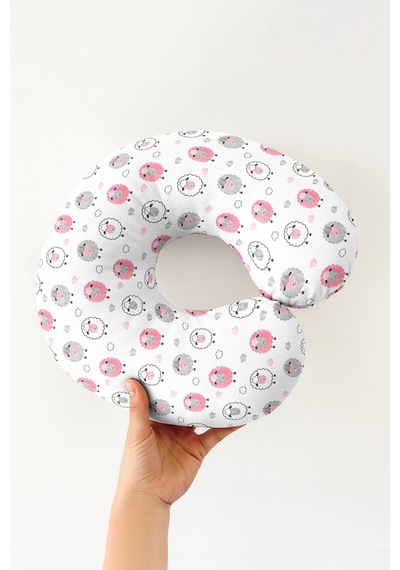 Koyun Desenli Ergonomik Boyun Yastığı - Sevimli Pastel Pembe Gri Yumuşak Seyahat Yastığı Metalik Koral