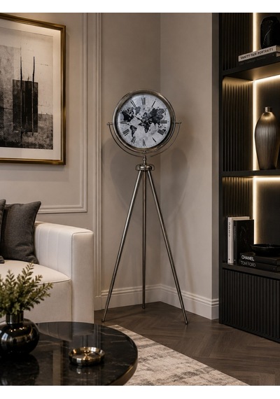 Krom Zaman Atlası 150 X 45 Cm Metal Duvar Saati Diğer