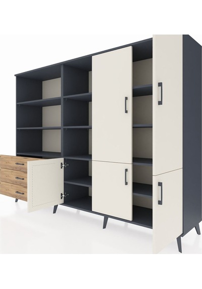 Hyperion Dolap 11 Raflı 3 Çekmeceli 5 Kapaklı 220x44x163 Antrasit Antrasit-aytaşı/çam