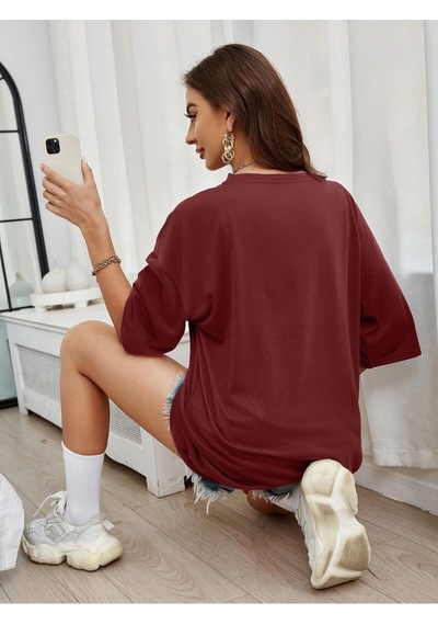 Flood Of Style Kadın Bordo Keep Smılıng Baskılı Oversize Bisiklet Yaka Tişört Flood Of Style Kadın Bordo Keep Smılıng Baskılı Oversize Bisiklet Yaka Tişört