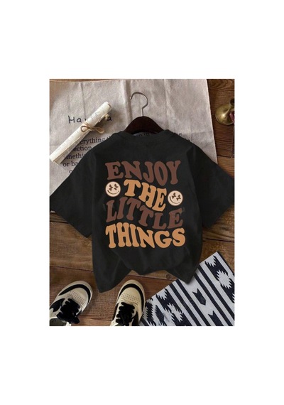 Medinenur Enjoy Arka Baskılı Basic T-shirt Siyah