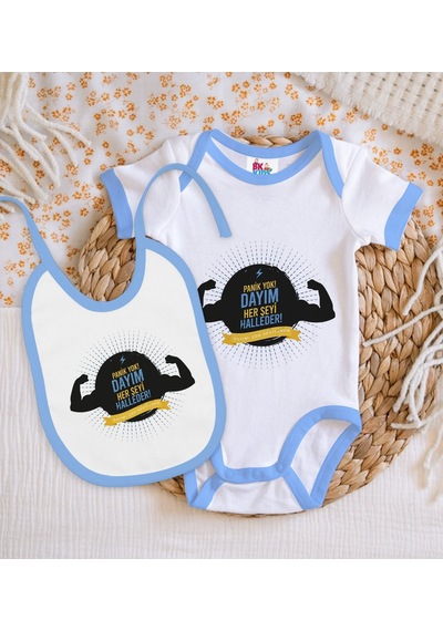 Bk Kids Dayım Her Şeyi Halleder Tasarımlı Mavi Bebek Body Zıbın V Çok Renkli