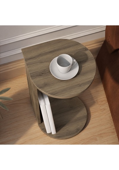 İnarch Dizayn Drop Modern Tasarım Yan Sehpa Kompakt Ve Ergonomik Yan Masa Antik Ceviz Açık Ceviz