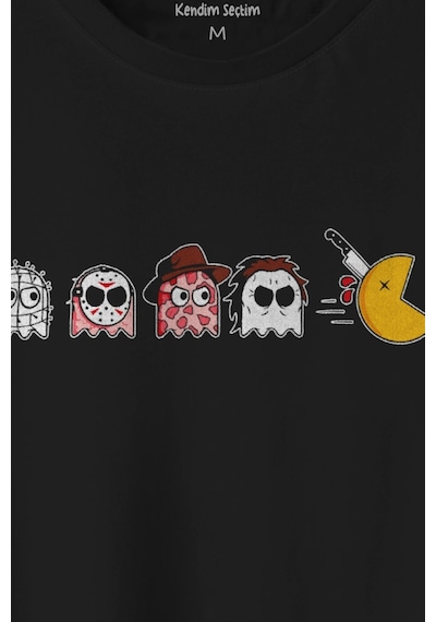 Unisex T-shirt Among Us Pacman Hallowen Korku Film Oyun Siyah Baskılı Tişört 001