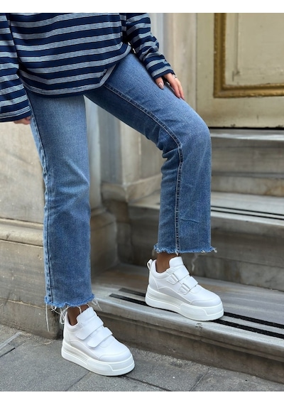 Erva'nın Butiği Beyaz Cilt Cerrely Gizli Topuk Dolgu Topuk 8 Cm Boy Uzatan Sneakers-6514