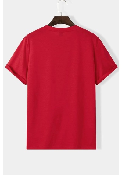 Unisex T - Rex Baskılı T-shirt Kırmızı