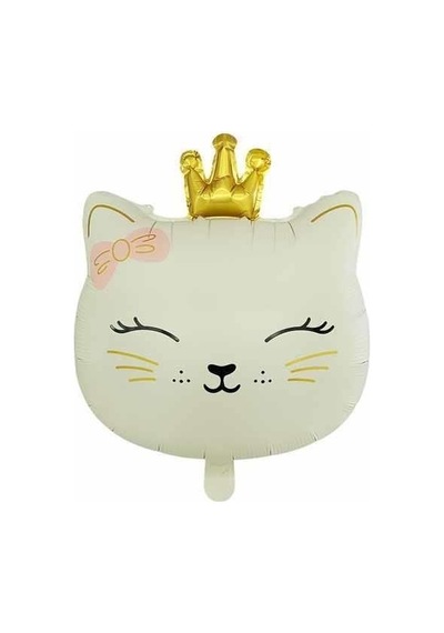 Prenses Taçlı Kedi Tasarımlı Krem Folyo Balon Pembe