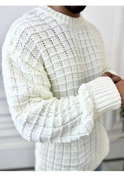 Elku Moda Kazak Oversize Kare Örme Desenli Naturel Pamuk Bol Kesim Tüylenmeyen Salaş Triko Kazak Beyaz Elku Moda Kazak Oversize Kare Örme Desenli Naturel Pamuk Bol Kesim Tüylenmeyen Salaş Triko Kazak Beyaz