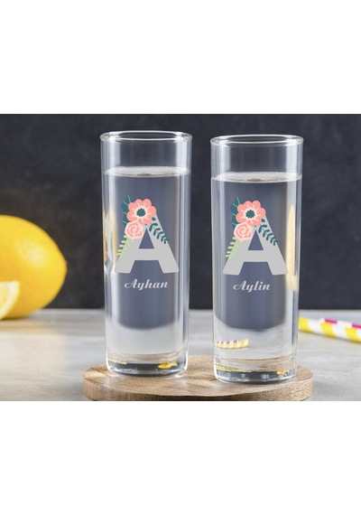 Kişiye Özel Renkli Baskılı Harf Ve İsim Tasarımlı İkili Vodka Bardağı-3 Sarı
