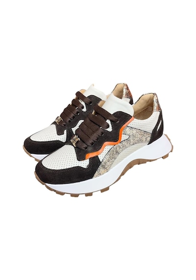 Krem Hakiki Deri Kahve Garnili Comfort Taban Bağcıklı Sneaker Krem