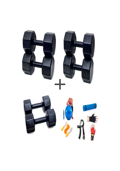 Ps Spor 3 Çift Dambıl Set 3 Kg + 6 Kg + 9 Kg + 5 Çeşit Egzersiz Seti
