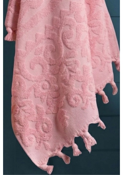 %100 Pamuk 2'li Bağlamalı Lüks, Jakarlı, Çeyizlik Banyo Havlu Seti 1 Adet 50x90, 1 Adet 100x150 Pudra Pembe
