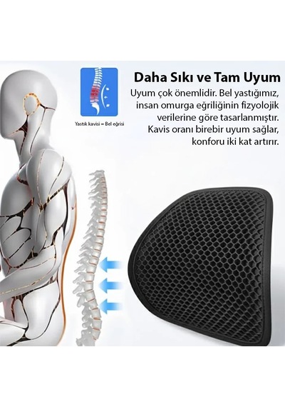 Ally Jel Destekli Ortopedik Bel Sırt Minderi Araç Ofis Ve Ev Koltukları İçin Ergonomik Bel Sırt Destek Minderi- Siyah