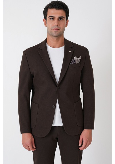 Slim Fit Torba Cep Esnek Tencel Kumaş Kahverengi Ceket C 751