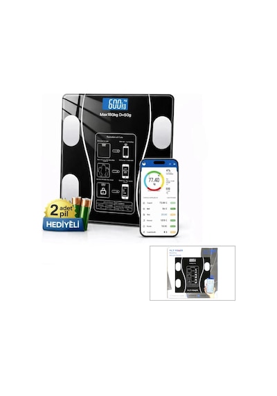 Bluetooth - Vücut Analizli Dijital Baskül Terazi Tartı 180kg/50g Yağ -su -kas Oran -bmı 5468