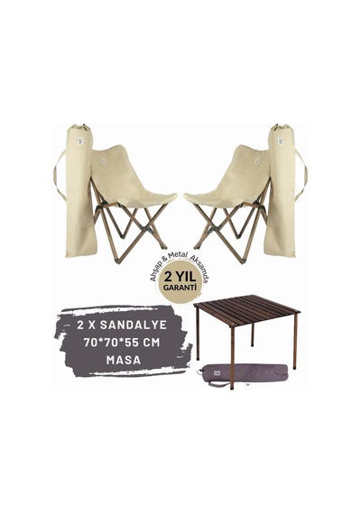 Bag The Joy Ahşap Masa Sandalye Seti Antrasit - Bej - 70 70 55cm Antrasit
