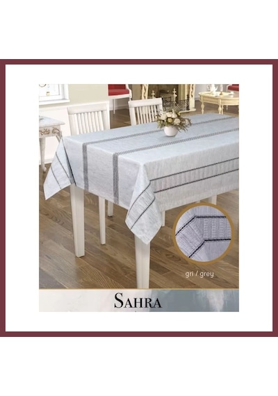 Storeşahin 160x260 Cm Sahra Model Gri Polyester Ajurlu Keten Tablecloth Dantelli Yemek Masası Shn0720