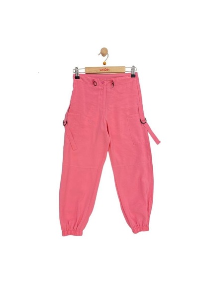 Çikoby Kız Çocuk Beli Paçası Lastikli Dokuma Pantolon-13753-pembe Pembe