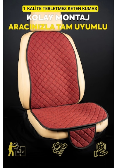 Hyundai Accent Era 2005-2011terletmez Kaymaz Keten Oto Minder Kılıf Komple Set 7 Parça Kırmızı Ön Ve Arka