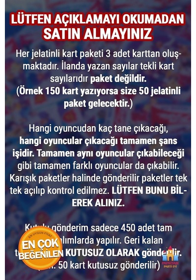 Futbolcu Kartları 50 Paket Süper Final Mekanik Adamlar Serisi