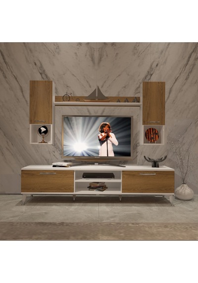 Decoraktiv Eko 5da Mdf Dvd Silver Tv Ünitesi Tv Sehpası - Beyaz Pera Beyaz - Meşe