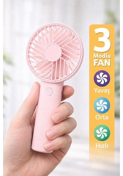 Standlı 3 Mod Şarjlı El Fanı 3 Kademe Seyahat Masaüstü Vantilatör Taşınabilir Mini Fan Pembe F137