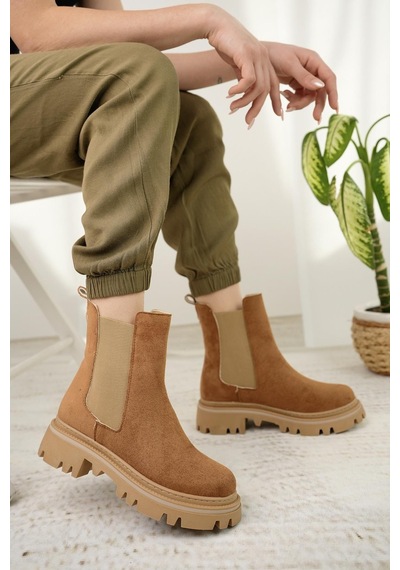 Nesil Shoes Dvm 5004 Taba Süet Çift Lastikli Kadın Bot-taba Süet Taba