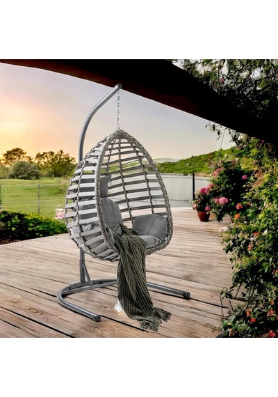 Capri Swing Gümbet Tekli Rattan Bahçe Balkon Salıncağı Gri Çok Renkli