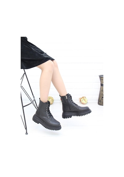 Nesil Shoes Fncy 12 Siyah Bağcıklı Kadın Bot Siyah